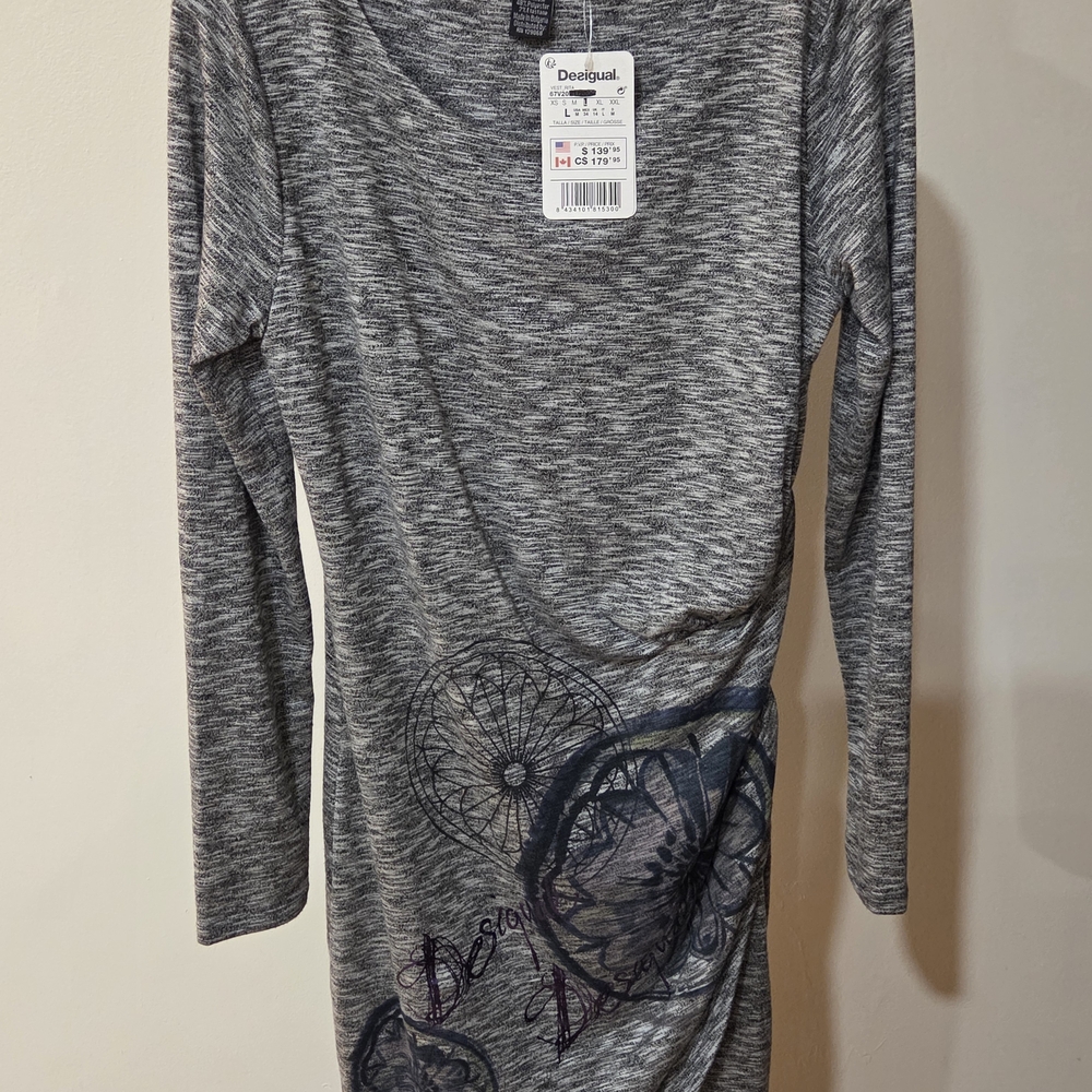 Desigual Gray Long Sleeve Dress